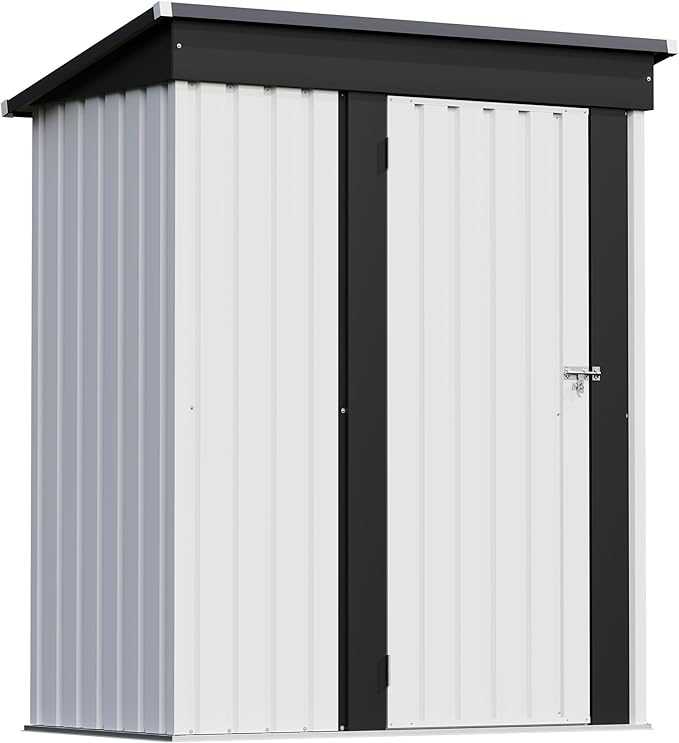 Patiowell 5x3 FT Outdoor Storage Shed, Garden Tool Shed with Sloping Roof and Lockable Door, Metal Shed for Backyard Garden Patio Lawn, White Patiowell