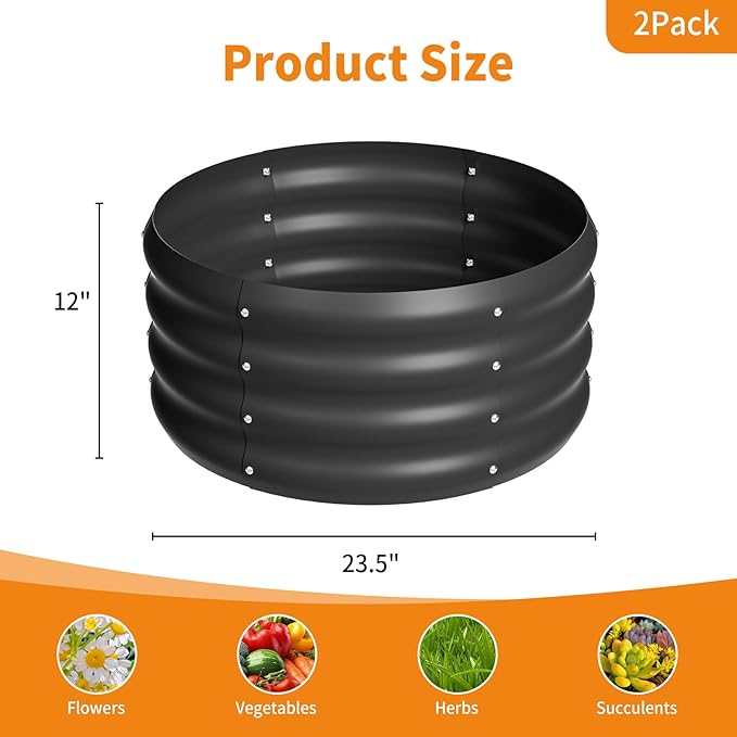 2-Pack 2x1ft Galvanized Raised Garden Bed, Outdoor Planter Bed, Metal Planter Box for Gardening and Planting,Black Besebay