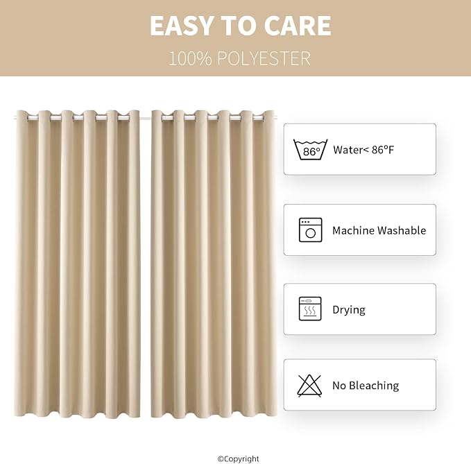 Waterproof Outdoor Curtain W84 x L120 - Grommet Top Sunlight Blocking Window Treatment Drapes Blackout Curtains for Home Bedroom Living Room Patio Porch Pergola Cabana (Beige, 2 Panels) DivaenCamino