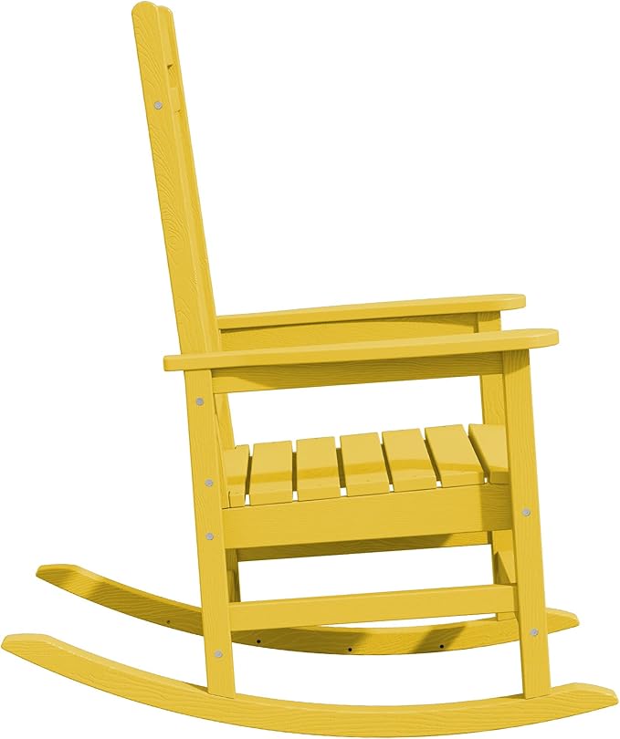 KINGYES Outdoor Rocking Chair Set of 2, High Density Polyethylene Patio Rocking Chairs with 330lbs Support for Adults, Yellow KINGYES