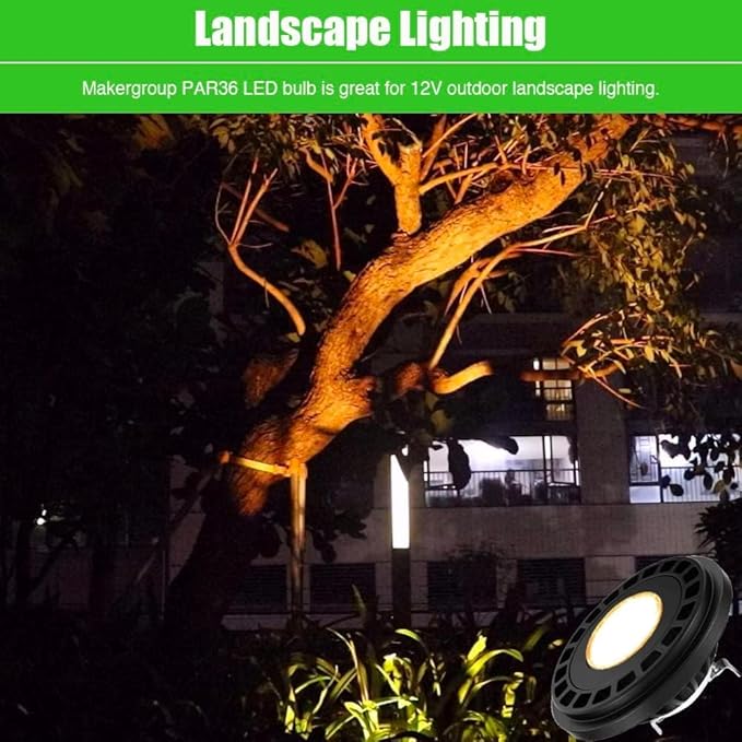 PAR36 LED Landscape Light Bulb 7W, 12V Low Voltage Lighting, Waterproof Spotlight for Outdoor Yard Tree Light, In-Ground Well Light, Warm White 2700K-3000K Makergroup