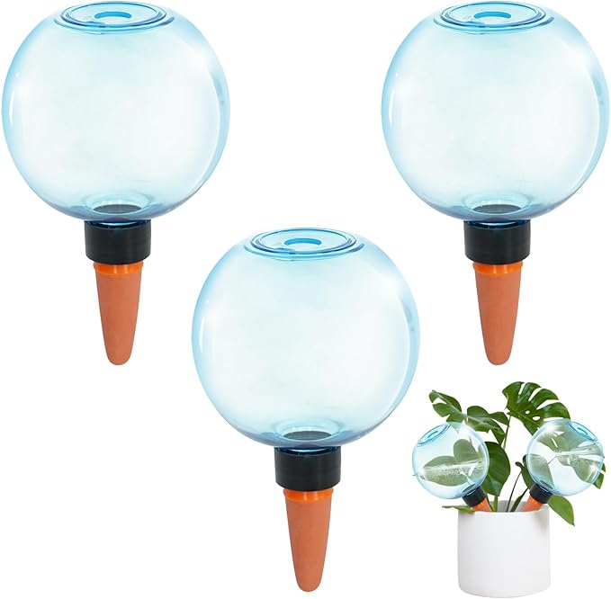 3pcs Large Plant Self Watering Globes, 17.5 oz Plastic Water Bulbs Top Fill, Plant Watering Devices System Slow Release Terracotta, Water Spikes Stakes for Indoor(3pack) GEWOSI
