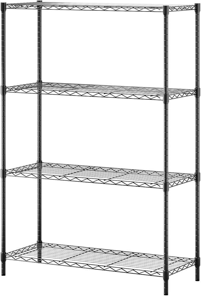 BestOffice | 4-Tier Wire Storage Shelves | 36x14x54 | Black | with Adjustable Racks | Heavy-Duty Metal Shelf, Holds Upto 1000 lbs | No-Tool Assembly | Ideal for Home & Garage Shelving BestOffice