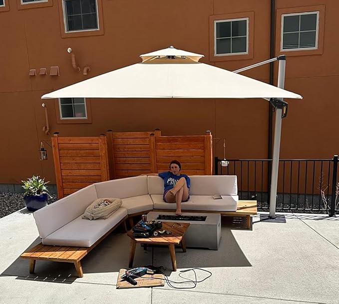 PURPLE LEAF 9ft Patio Umbrella Outdoor Square Umbrella Large Cantilever Umbrella Windproof Offset Heavy Duty Sun for Garden Deck Pool Patio, Beige PURPLELEAF
