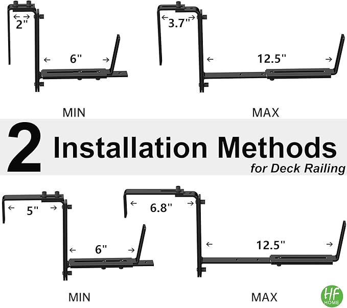 HFHOME 6PCS Adjustable Planter Box Brackets, Brackets for Window Boxes Planters Hanging Flower Box Holders, Wall Mount Holder for Windowsills, Garden, Fences, and Balcony - Black (Patent Registered) HFHOME