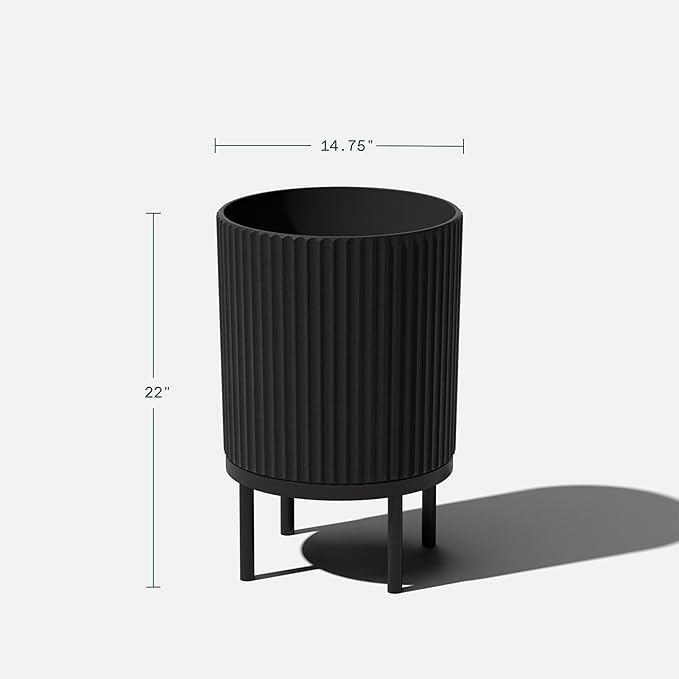 Veradek Demi Series Round Planter w/ Stand for Porch/Patio | Durable Plastic-Concrete & Wooden Stand | Modern Décor for Tall Plants, Flowers VeradekOutdoor