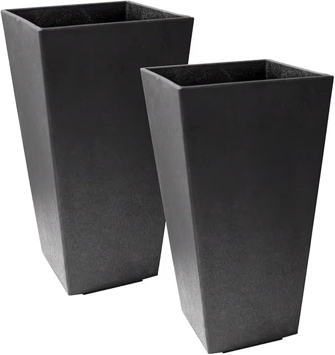Tierra Verde 2-Pack Indoor & Outdoor Self-Watering Square Planters, Medium, Sonata, Black - Planter Containers for Plants and Flowers - Gardening and Landscaping Accessories TierraVerde