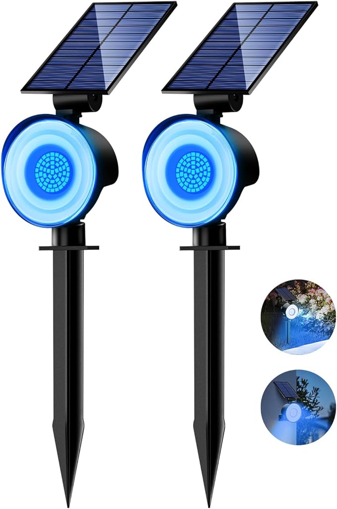 nipify 2 Pack Solar Spot Lights Outdoor Waterproof, Solar Spotlight Light for Outside Yard Landscape Lighting Pathway Lights Wall Auto On/Off, Blue Nipify