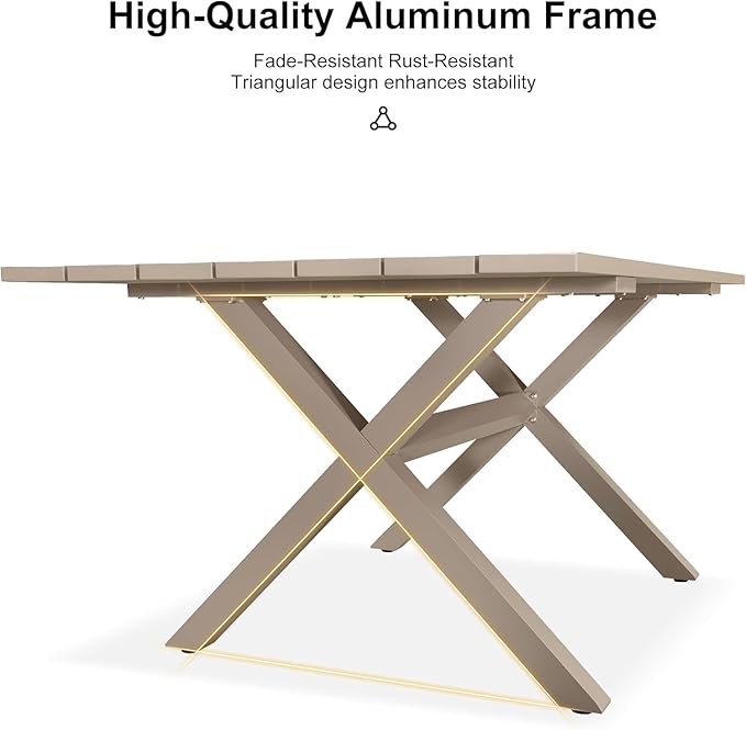 PURPLE LEAF 7 Pieces Longer Patio Dining Set with Outdoor Aluminium Dining Table and Woven Chairs Modern Metal Furniture Cushions Sets for Garden Yard Indoor Decor Kitchen Champagne PURPLELEAF
