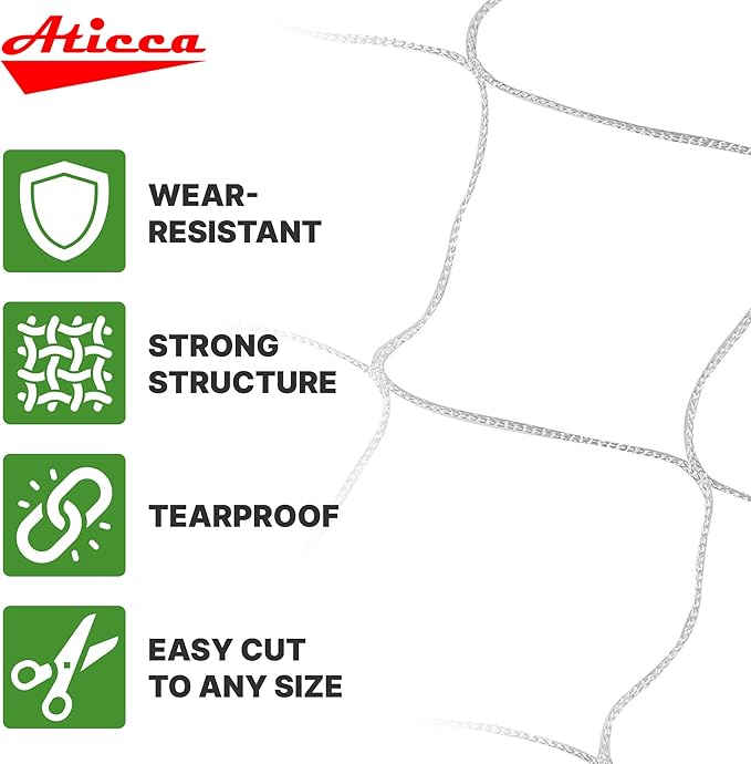 Trellis Netting 5 x 350 ft Heavy Duty Polyester Plant Support Netting White - 6 Inch Garden Rope Trellis on Roll - Mesh Twine for Growing Vine Climbing Plants, Flowers, Peas, and Tomatoes Aticca