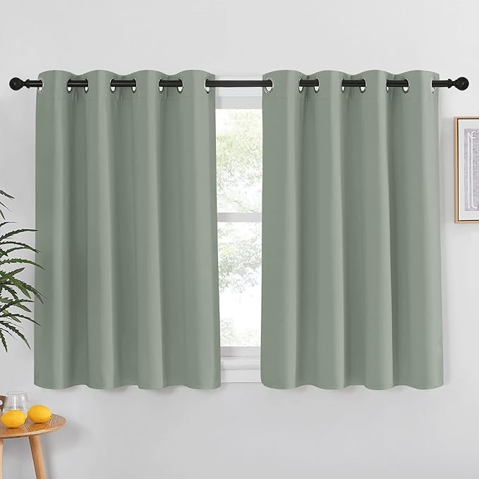 NICETOWN Sage Green Blackout Kitchen Curtain 45 inch Length - Grommet Thermal Insulated Solid Window Treatment Light Blocking Sound Reducing for Kids Room/Bedroom (W52 x L45, 1 Panel) NICETOWN