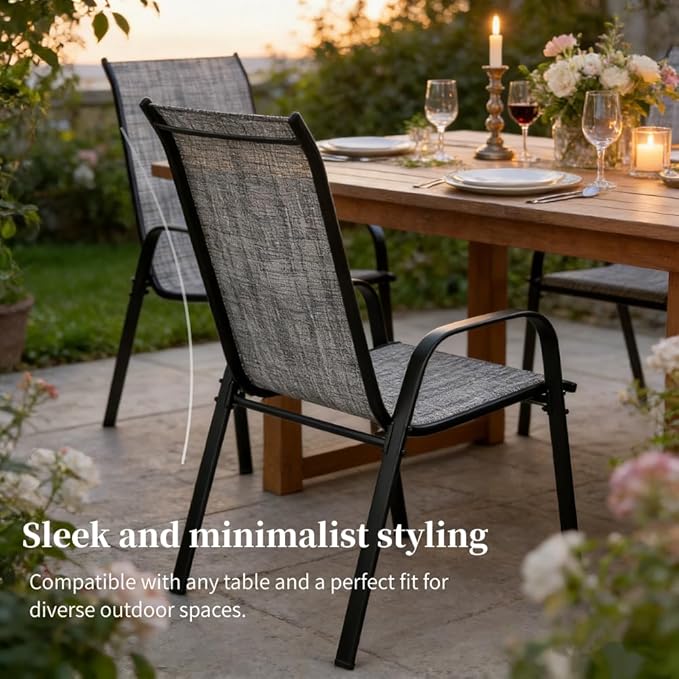 MAMIZO Patio Dining Chairs, Stackable All Weather Teslin Chair, Heavy Duty Outdoor Breathable Chairs Set, w/Armrests, Upgraded Chair FeetW/Strenthened Iron Spacers, 330 LBS (8, Grey) MAMIZO