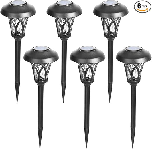 GIGALUMI 6 Pack Solar Pathway Lights Outdoor, Metal Glass & ABS Solar Landscape Lights Waterproof IP65, Warm White Solar Powered Garden Lights for Yard Patio Walkway Driveway (Black) GIGALUMI