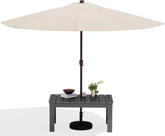 SERWALL Outdoor Coffee Table with 9FT Umbrella, HDPE Patio Coffee Table for Outside, Rectangle, Gray(Not Include Umbrella Base) SERWALL