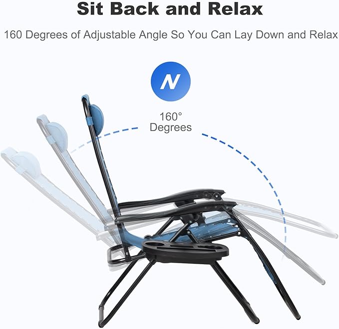 Nazhura Set of 2 Relaxing Recliners Patio Chairs Adjustable Steel Mesh Zero Gravity Lounge Chair Beach Chairs with Pillow and Cup Holder (Sky Blue) NazhuraGoodCompanionAtHome
