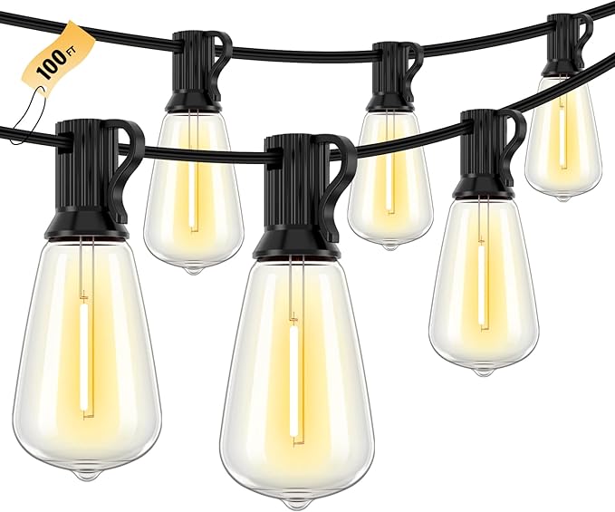Doukegde 100FT LED Outdoor String Lights, 2700K LED Patio Lights Outdoor Waterproof with 50+2 Shatterproof Vintage Bulbs, Plug in Hanging Light for Porch, Backyard, Garden, Gazebo [Non-Solar] Doukedge