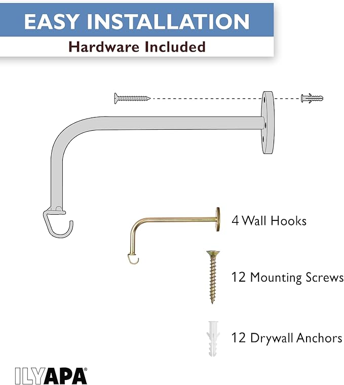Ilyapa 4 Pack Metal Plant Wall Hanger Hooks - 7 in. Hook for Hanging, Baskets, and Macrame, Indoor Hangers in Rustic Brass Finish, Wall Planters Ilyapa