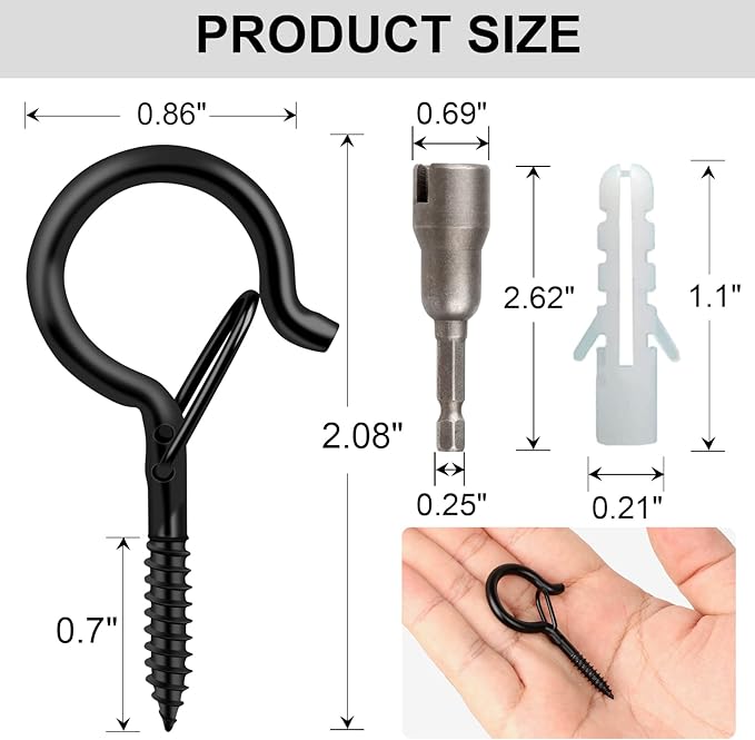 24 PCS Q-Hanger Hooks, Screw Hooks for Outdoor String Lights, Safety Buckle Design Cup Eye Hook for Hanging Christmas Lights, Plants, Wind Chimes, Mounted on Wall Ceiling, Include 1 Wing Nut Driver FSAH