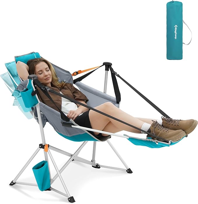 KingCamp Hammock Chair with Footrest – Heavy Duty Swinging Rocking Camping Chairs for Adults up to 400lbs, Folding Portable Oversized Rocker with Cup Holder & Pillow for Outdoor Beach Lawn RV Sports KingCamp