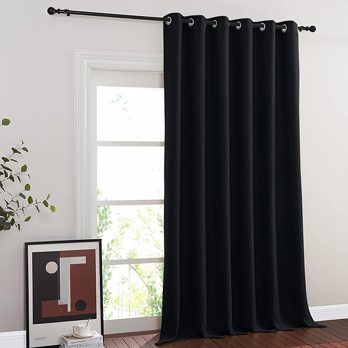 NICETOWN Black Out Living Room Curtain 118 inches Long, Grommet Thermal Insulated Room Darkening Window Treatment for Bedroom/French Door, Black, W80 x L118, 1 Panel NICETOWN