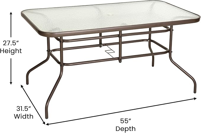 Flash Furniture Tory 31.5" x 55" Rectangular Tempered Glass Metal Table with Umbrella Hole, Bronze FlashFurniture