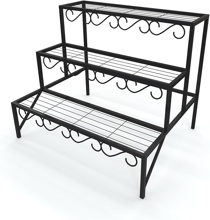 3 Tier Metal Plant Stand Outdoor Indoor, Heavy Duty Flower Pot Holder Display Shelf,Multifunctional storage rack for Patio Garden Livingroom Bedroom,Black Garden4you