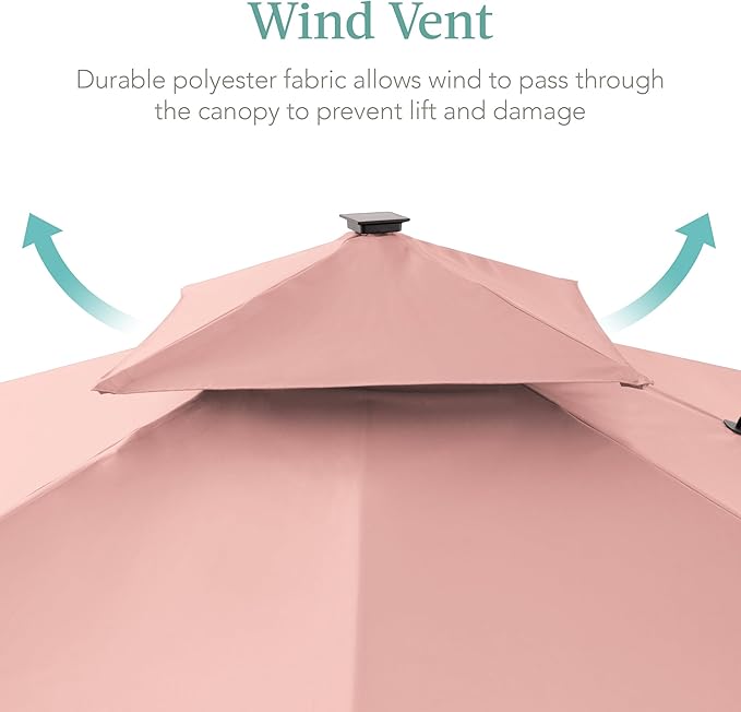 Best Choice Products 10x10ft Cantilever Patio Umbrella w/Base Included, Solar LED Lights 360 Rotation Large Offset Hanging Outdoor Shade for Deck Pool Backyard w/Stand – Rose Quartz BestChoiceProducts