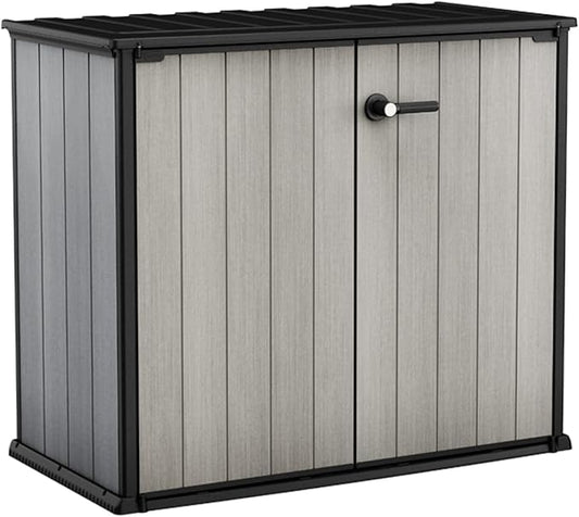 Keter Patio Store 4.6 x 4.0 ft. Resin Outdoor Storage Shed with Paintable and Drillable Walls for Customization-Perfect for Yard Tools and Pool Toys, Grey Keter
