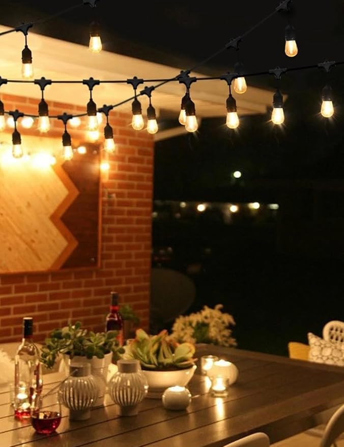 Svater Outdoor Led String Lights 25 FT, Patio Lights for Outside with 9pcs S14 Shatterproof Bulbs, 1 Watt E26 Dimmable, IP65 Waterproof, Commercial Grade Bistro Light 2700K Warm White Svater