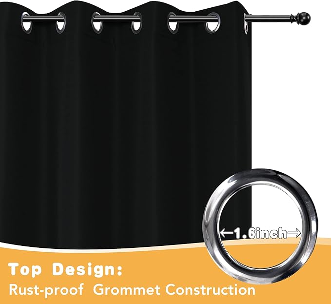 HolidayIdeas Extra Wide Outdoor Curtains for Patio Waterproof, 2 Panels - 110 x 95 Inch - Privacy & Light Filtering Curtains Grommet Outside Curtains for Porch, Gazebo, Pergola, Backyard (Black) HolidayIdeas