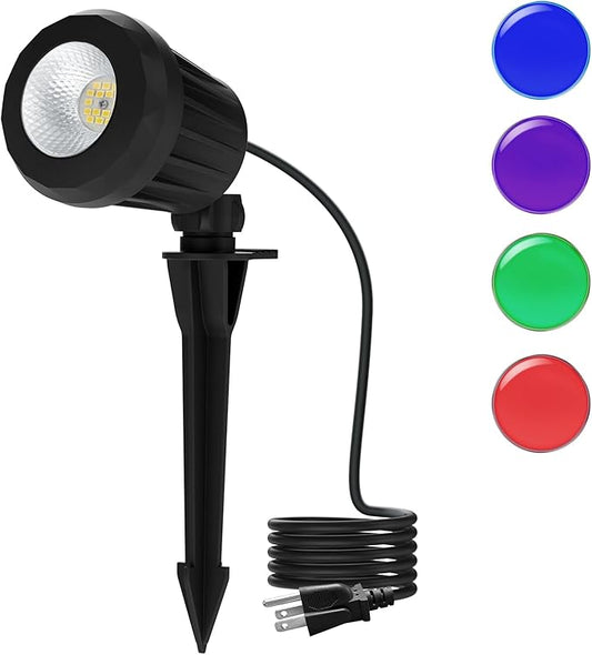Spotlight Outdoor – 120V Plug-In, 6500K Cool White LED Landscape Lighting with RGB Purple 4 Color Lenses for Yard, Garden, Lawn & Tree Decor on Holidays&Everyday, IP67 Waterproof (1 Pack,Black) Holeva