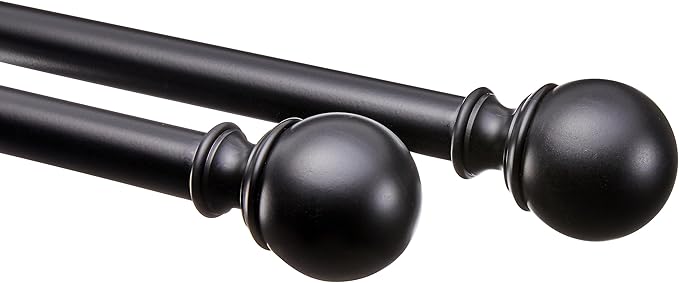 Amazon Basics Adjustable Curtain Rod for Windows with Round Finials, 1-Inch Rod, 36" to 72", Black, 1-Pack AmazonBasics