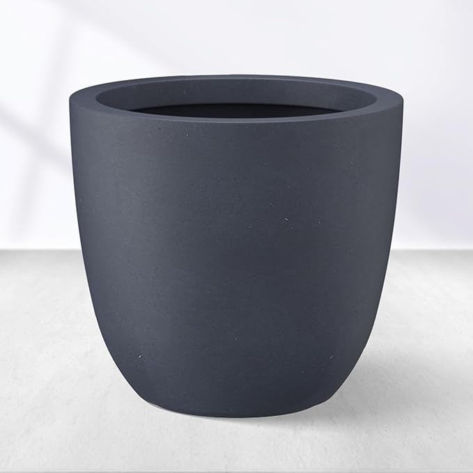 Kante 14 Inch Dia Round Concrete Planter, Indoor Outdoor Large Plant Pot with Drainage Hole and Rubber Plug for Home Patio Garden, Dark Gray Kante