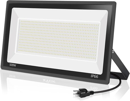 500W LED Flood Light Outdoor,2750W Equivalent Super Bright FloodLight with Plug,58600LM 5000K Daylight White IP66 Waterproof Commercial Lighting for Sports Fields,Counts,Arena,Stadium YANYCN