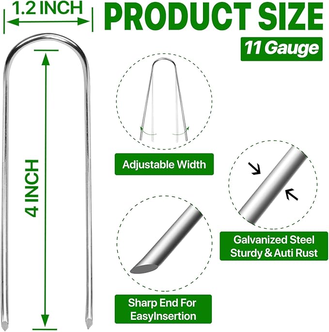 U Shape Garden Stakes 50 Packs 4 Inch 11 Gauge Irrigation Tubing Stakes, Heavy Duty Galvanized Landscape Staples for Tube, Lawns, Landscape Fabrics,Irrigation Hose and Weed Barriers TiTifield