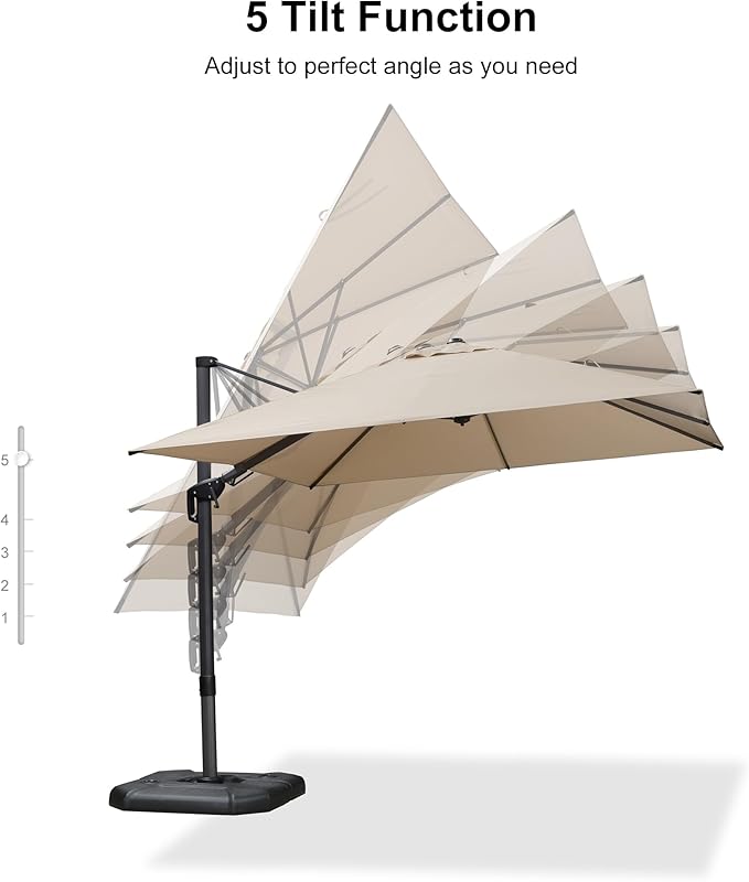 PURPLE LEAF 10' X 10' Left-right Tilting Patio Umbrella Outdoor Cantilever Swivel Square Umbrella with Tilt Aluminum Offset Umbrella with 360-degree Rotation for Garden Deck Pool Patio Beige PURPLELEAF