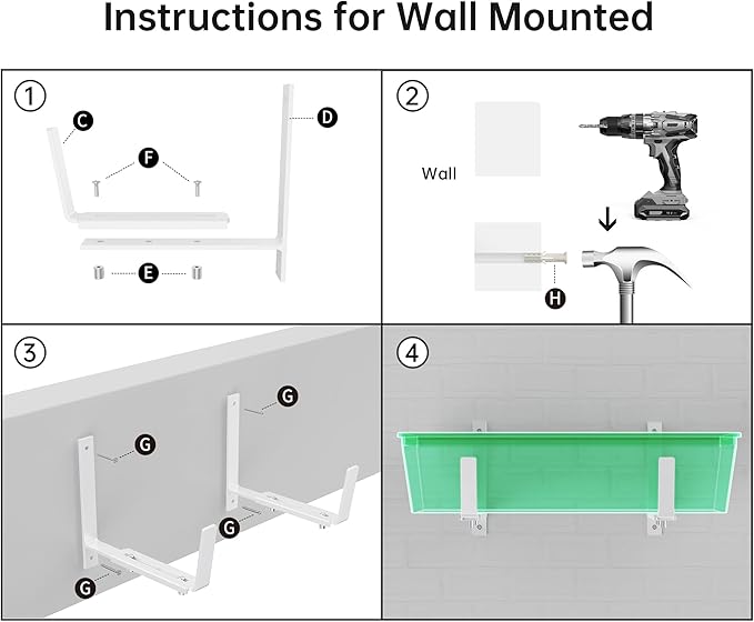 Y&M 6 Pack Adjustable Planter Brackets (6 to 12.5 in), Universal Window Box Brackets, Heavy Duty Iron Flower Box Wall Mounting Hooks for Balcony, Fences, Patio, and Garden - White YM