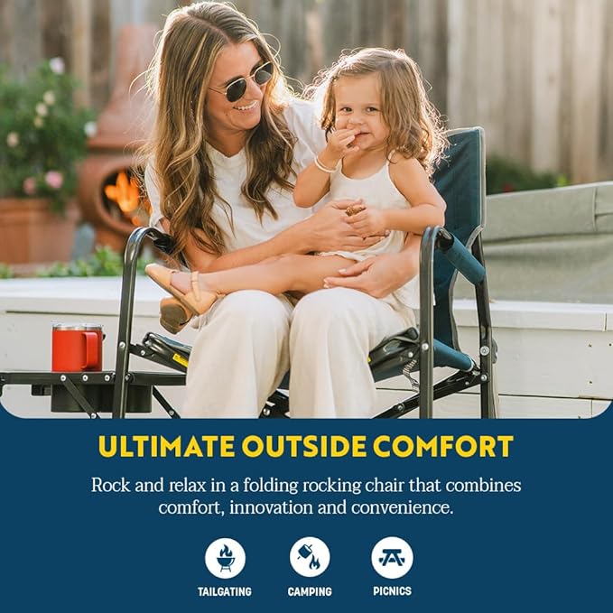 GCI Outdoor Freestyle Rocker Portable Folding Rocking Chair, Outdoor Camping Chair with Side Table GCIOUTDOOR