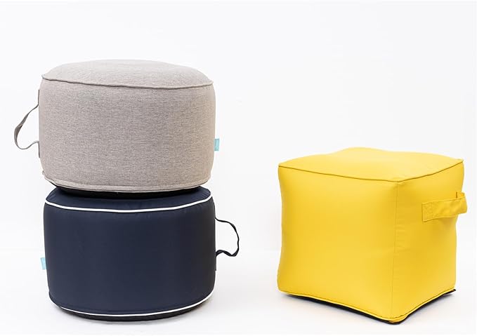 QILLOWAY Indoor/Outdoor Inflatable Stool,Round Ottoman,All Weather Foot Rest for Camping or Home,Navy Blue QILLOWAY