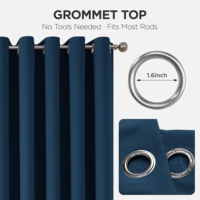 Joydeco Blackout Patio Sliding Door Curtains 90 Inches Long, Grommet Privacy Room Divider Curtains, Extra Wide Thermal Blackout Drapes for Bedroom Living Room (Navy Blue, 70Wx90L, 1 Panel) JOYDECO