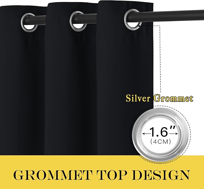 NICETOWN Bedroom Black Out Curtain 54 inches Long - Solid Thermal Insulated Grommet Blackout Window Treatment Sound/Light Blocking for Basement (1 Panel, W66 x L54, Black) NICETOWN