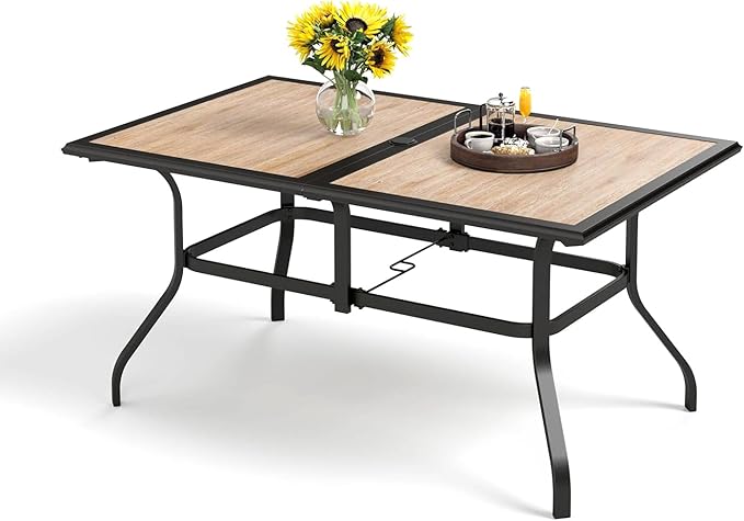PHI VILLA Outdoor Dining Table for 6, 60" Metal Rectangle Metal Steel Table with Polywood Tabletop, Modern Long Furniture for Patio, Deck, Porch, Yard PHIVILLAThepioneerofcomfortablehouseholdsupplies