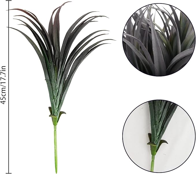 32 Pcs Artificial Grass Fake Plants 17.3in Outdoor Plants UV Resistant Faux Greenery Stems Fake Grass for Home Window Garden Office Patio Pathway Front Porch Halloween Décor Green & Black Phliofd