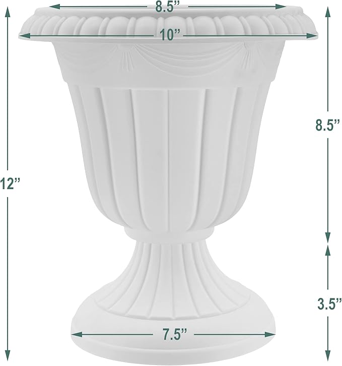 Arcadia Garden Products PL20BK Classic Traditional Plastic Urn Planter, Indoor or Outdoor Garden Decor, Flower Pot Vase 10x12 - Black Rootora