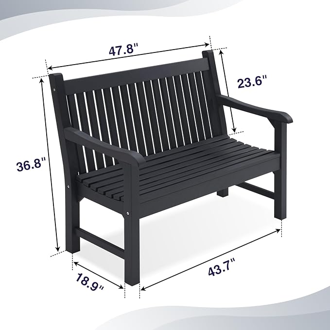 Psilvam Garden Bench, 2-Person Poly Lumber Patio Bench, All-Weather Outdoor Bench That Never Rot, Memorial Bench, Suit for Garden, Porch and Park (Black) PsilvamGardenFurniture