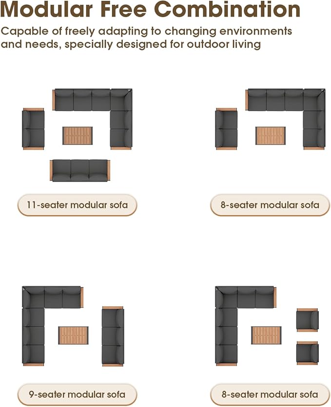 Aluminum Outdoor Patio Furniture Set 8 Seats, Outdoor Sectional Corner Sofa, Patio Conversation Set with Coffee Table & Washable Cushions, Furniture Set for Porch, Balcony, Deck, Graphite ComfCove