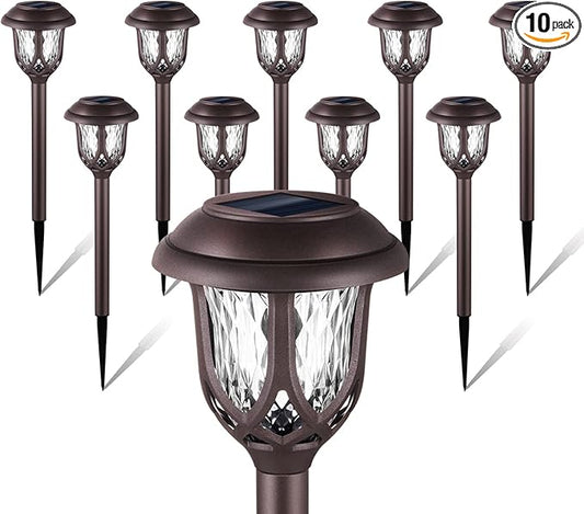 EXCMARK 10 Pack Solar Lights Outdoor Decorative Garden Yard Lights for Pathway Walkway Sidewalk Driveway. (Brown, Warm White) ExcMark