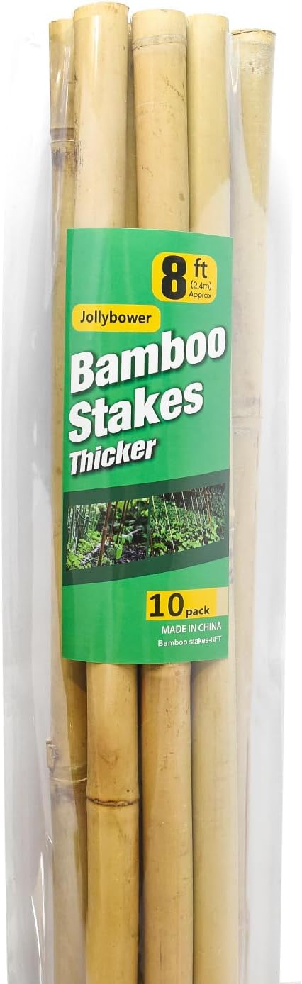 10pcs 1" D Thicker Heavy Duty Bamboo Stakes, 8FT Plant Stakes, Natural Garden Stakes for Tomato, Bean, Flowers,Trees Potted and Climbing Plant Support Jollybower
