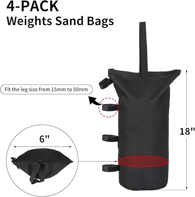 4 Pack Sand Bags for Canopy, Pop up Canopy Tent Weights SandBags for Outdoor Use - Black Without Sand Oneofics