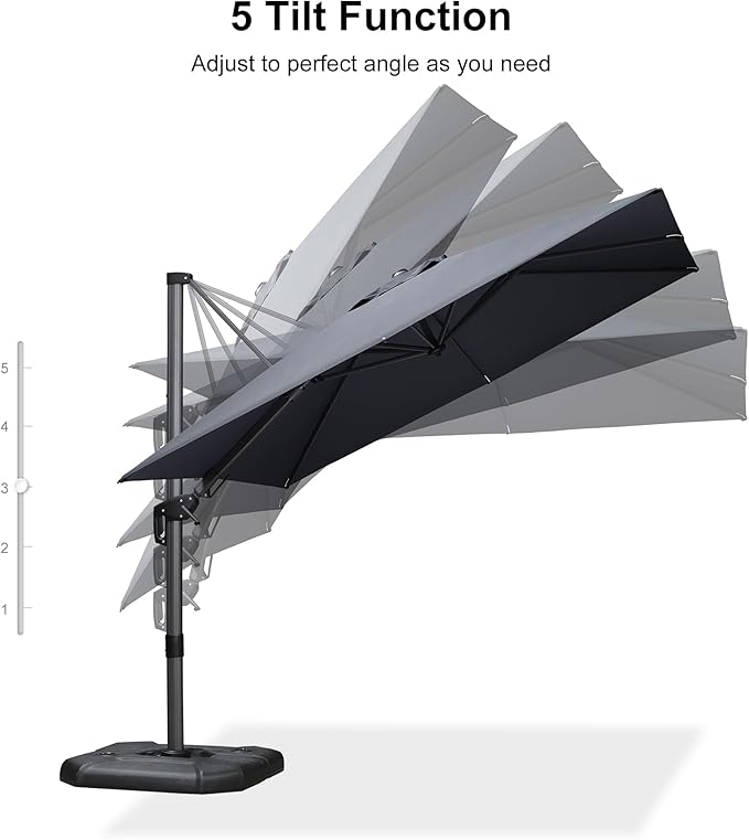 PURPLE LEAF 8.8' X 8.8' Left-right Tilt Patio Umbrella with Base Outdoor Cantilever Swivel Square Umbrella with Tilt Aluminum Offset Umbrella with 360-degree Rotation for Garden Deck Pool Patio Grey PURPLELEAF